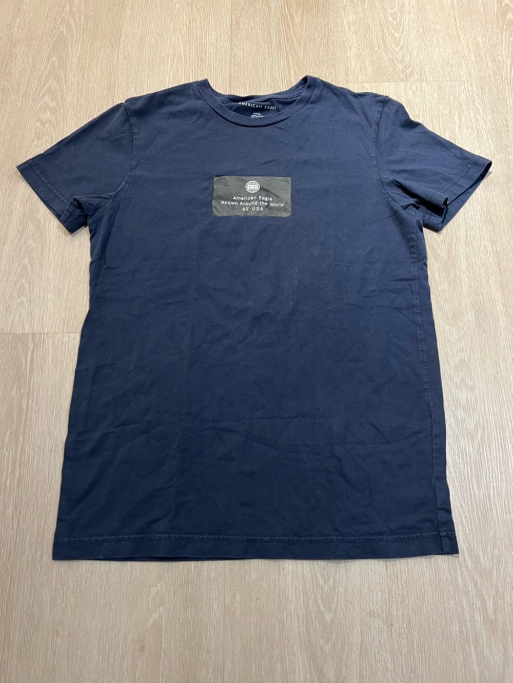American Eagle Outfitters Navy Short-Sleeve Tee with Chest Patch